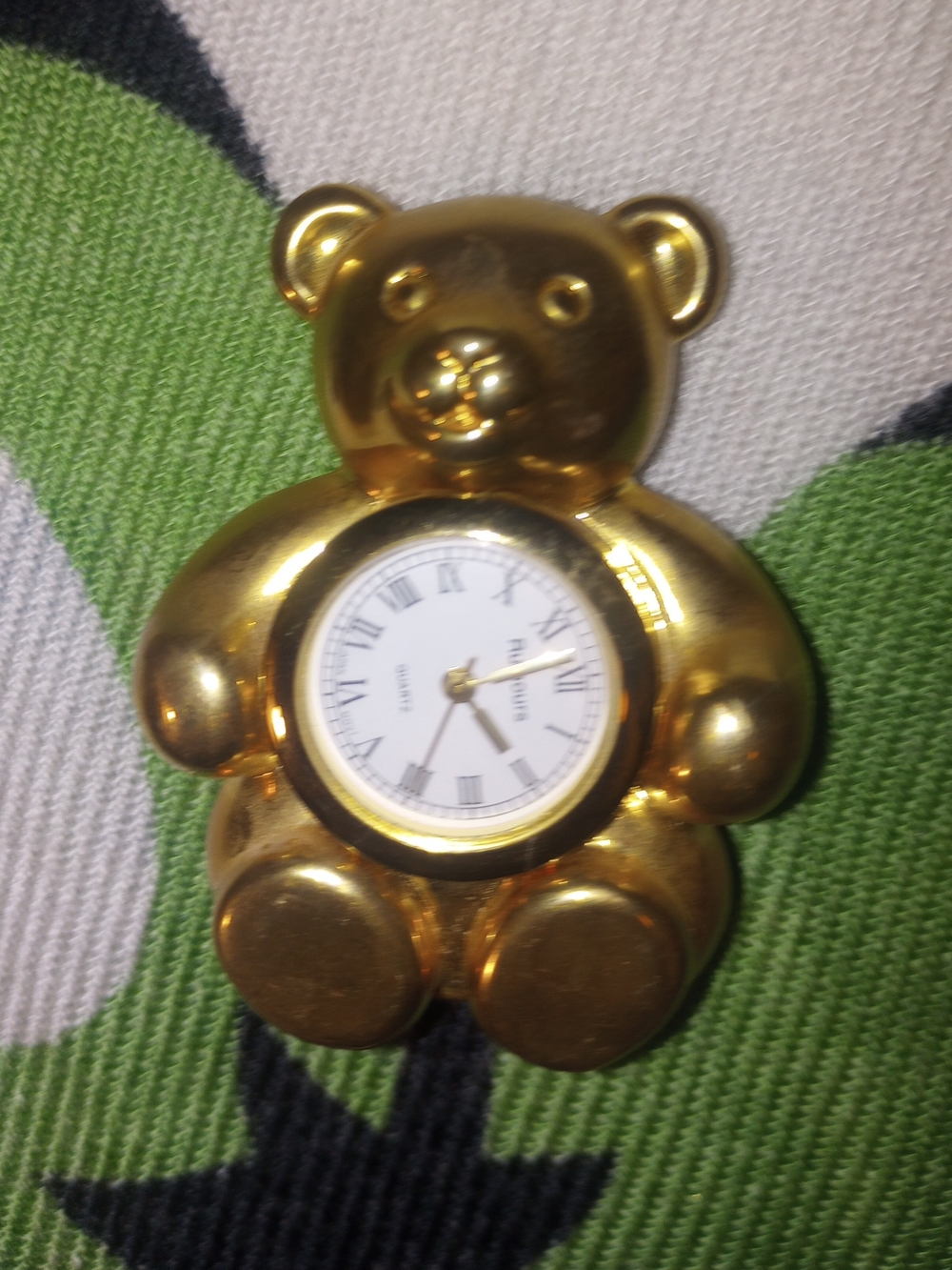 Solid Brass Teddy Bear Clock - Antique